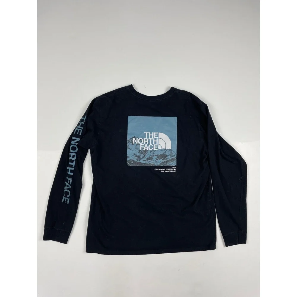The North Face Mens XL Long Sleeve Graphic T-Shirt Black Mountain Logo Tee